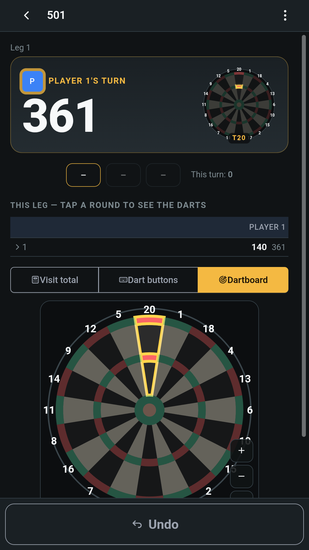 Darts Night X01 scoring screen
