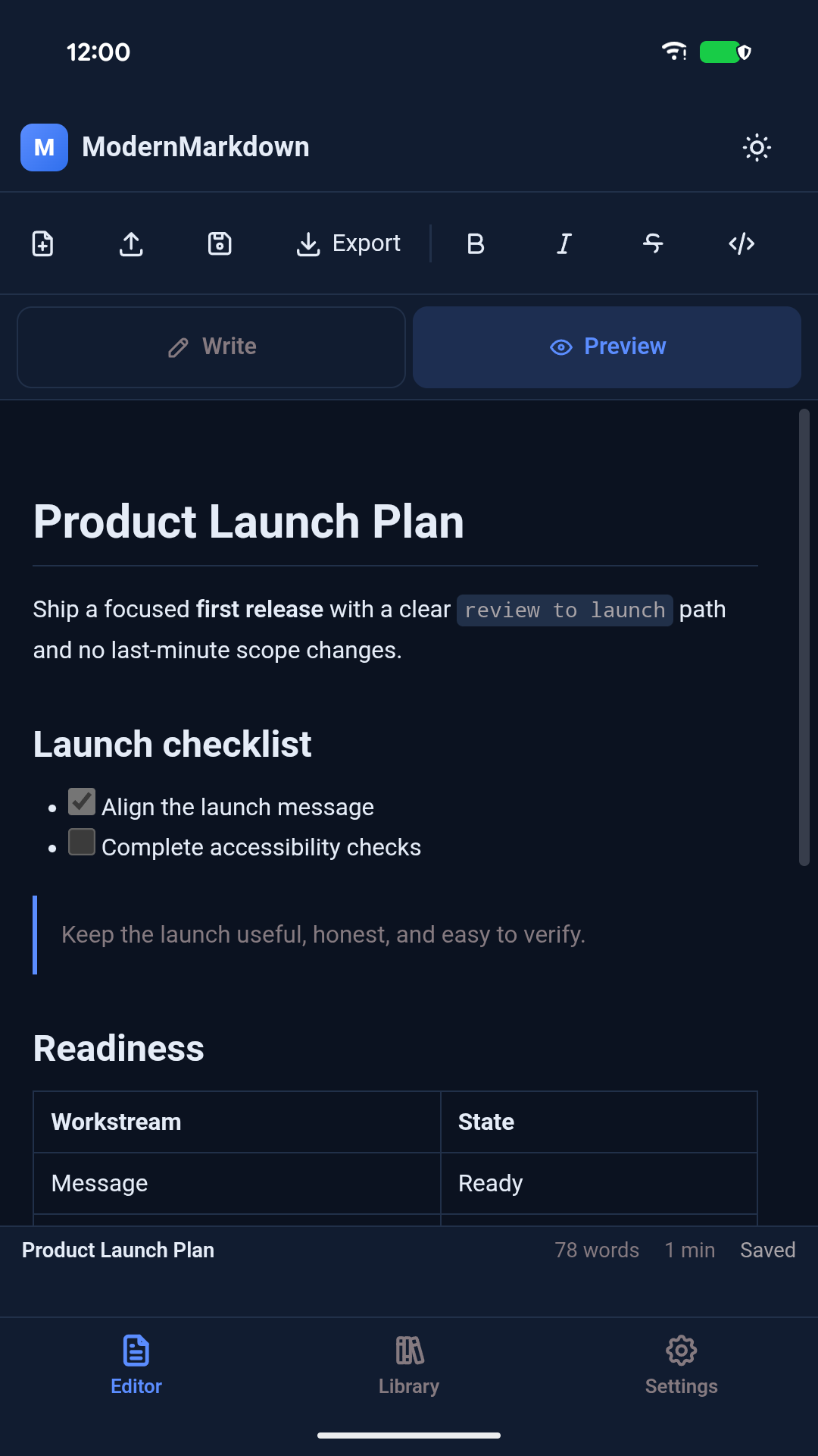 ModernMarkdown rendered preview